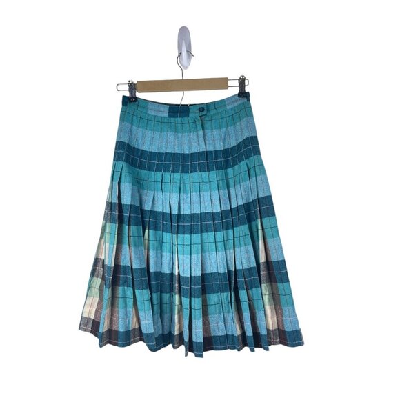 Plaid Reversible Pleated Turnaround Tartan Skirt Vintage Wool Knee Length - Picture 7 of 11